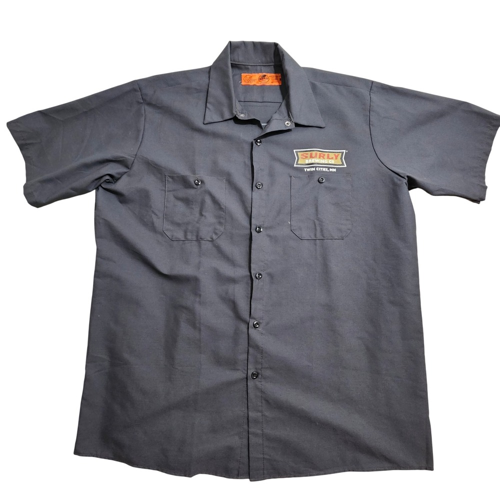 Red Kap Surly Brewing Co Work Shirt XL Gray Short Sleeve Graphic Button Up‎
